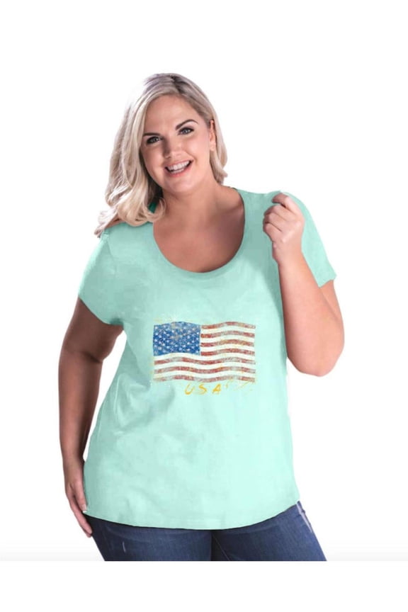 - Women's Plus Size Curvy T-Shirt - American Flag USA in Gold