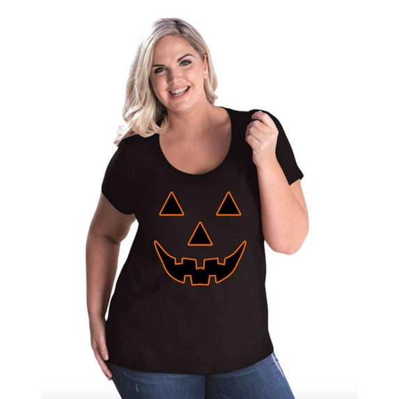 IWPF - Women's Plus Size Curvy T-Shirt - Halloween Costume Pumpkin Face