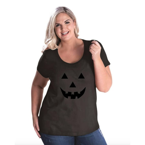 IWPF - Women's Plus Size Curvy T-Shirt - Halloween Costume Pumpkin Face