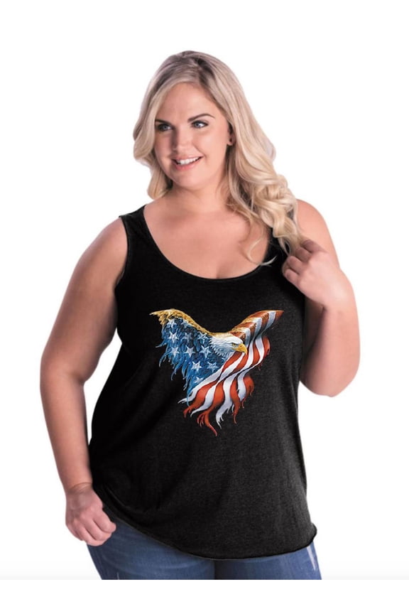 - Women's Plus Size Tank Top - American Flag Eagle USA