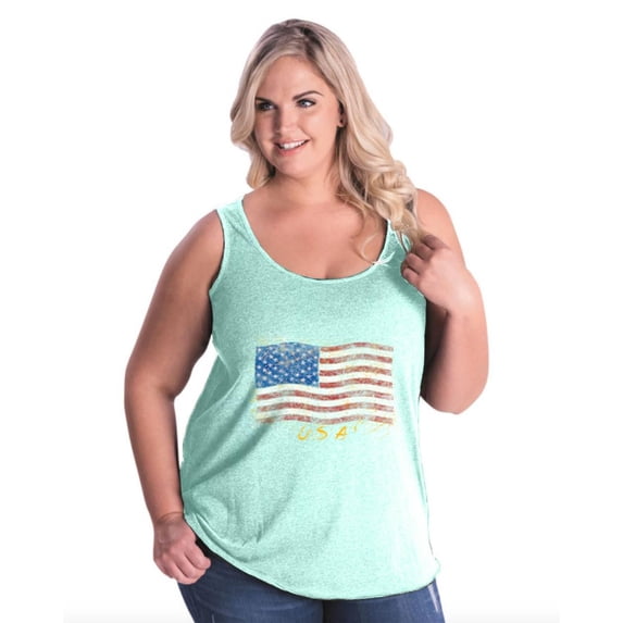 IWPF - Women's Plus Size Tank Top - American Flag USA in Gold