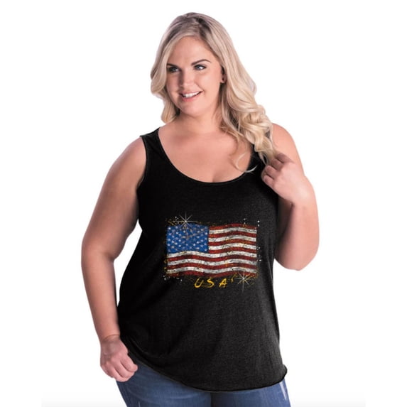 Artix - Women's Plus Size Tank Top - American Flag USA in Gold