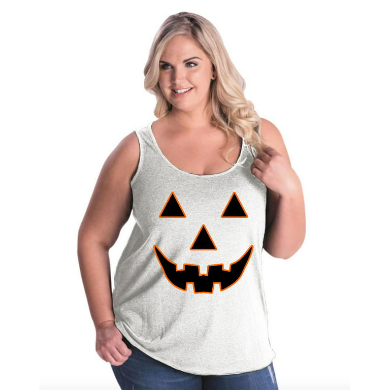 IWPF - Women's Plus Size Tank Top - Halloween Costume Pumpkin Face 