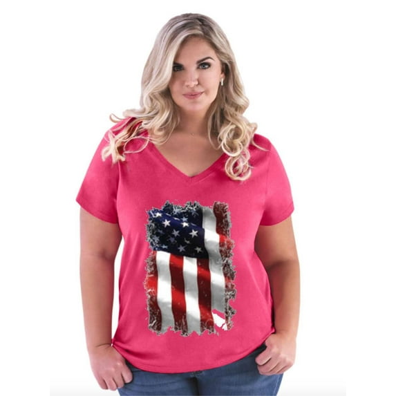 Artix - Women's Plus Size V-neck T-Shirt - American Flag 4th of July