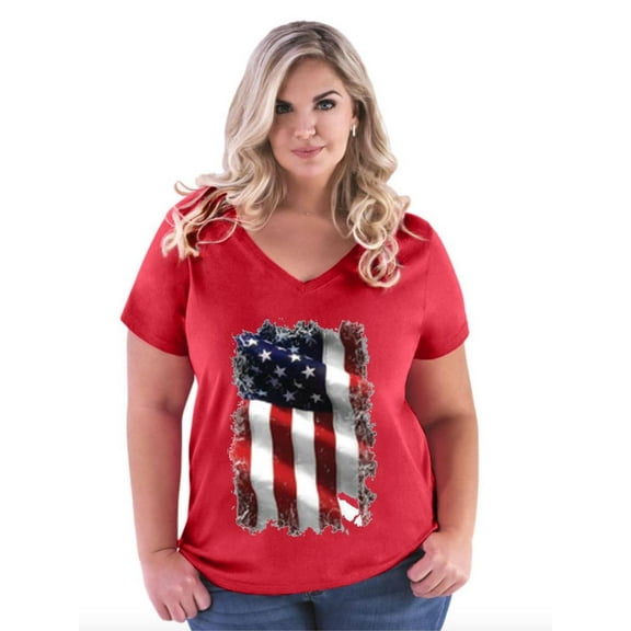 Artix - Women's Plus Size V-neck T-Shirt - American Flag 4th of July