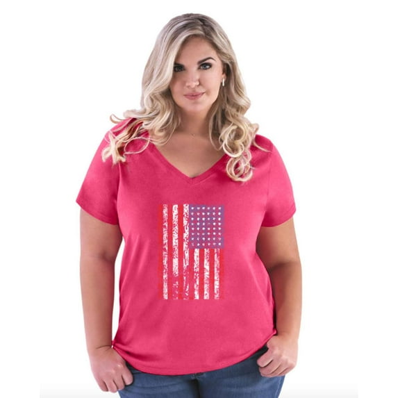 IWPF - Women's Plus Size V-neck T-Shirt - American Flag 4th of July