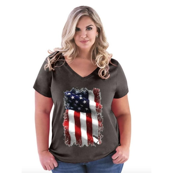 IWPF - Women's Plus Size V-neck T-Shirt - American Flag 4th of July