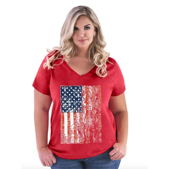 Artix - Women's Plus Size V-neck T-Shirt - American Flag 4th of July