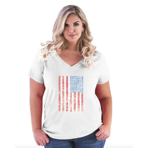 Artix - Women's Plus Size V-neck T-Shirt - American Flag 4th of July
