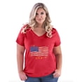 thumbnail image 1 of Artix - Women's Plus Size V-neck T-Shirt - American Flag USA in Gold, 1 of 5