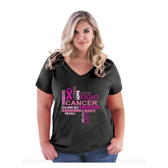 Women's Plus Size V-neck T-Shirt - Fight Breast Cancer