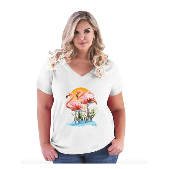 IWPF - Women's Plus Size V-neck T-Shirt - Flamingo