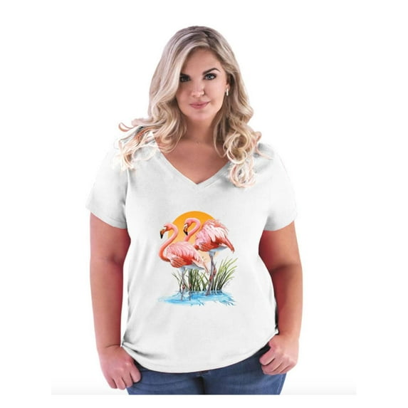 IWPF - Women's Plus Size V-neck T-Shirt - Flamingo
