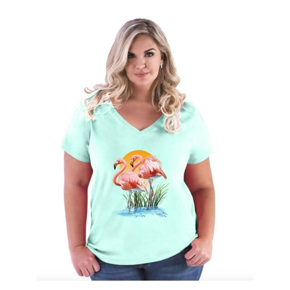 IWPF - Women's Plus Size V-neck T-Shirt - Flamingo