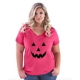 thumbnail image 1 of IWPF - Women's Plus Size V-neck T-Shirt - Halloween Costume Pumpkin Face, 1 of 3