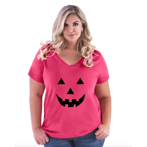 IWPF - Women's Plus Size V-neck T-Shirt - Halloween Costume Pumpkin Face