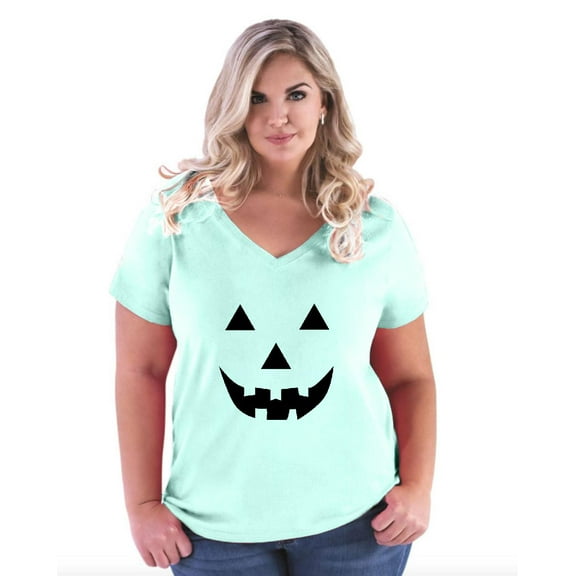 IWPF - Women's Plus Size V-neck T-Shirt - Halloween Costume Pumpkin Face