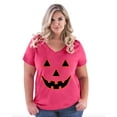 thumbnail image 1 of IWPF - Women's Plus Size V-neck T-Shirt - Halloween Costume Pumpkin Face, 1 of 3