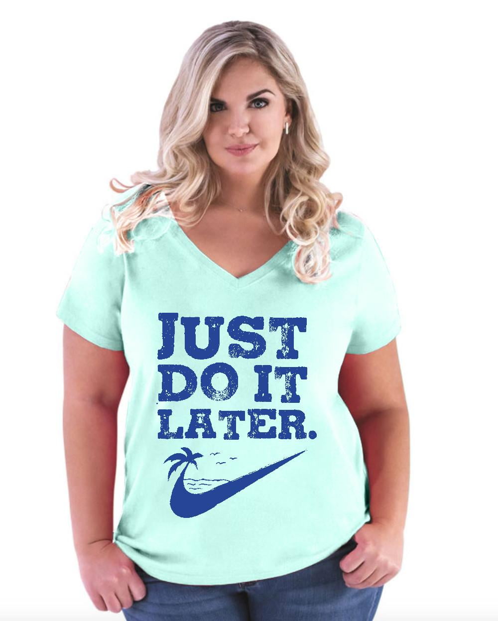 Iwpf Womens Plus Size V Neck T Shirt Just Do Later Lazy 1622