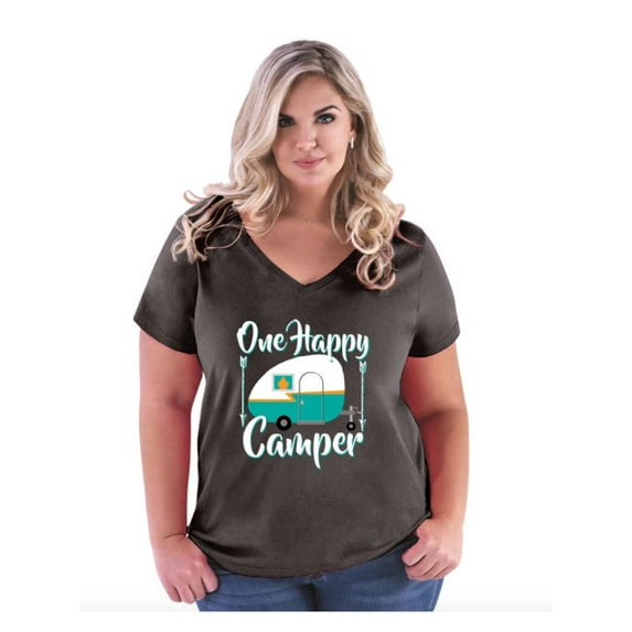 IWPF - Women's Plus Size V-neck T-Shirt - ONE HAPPY CAMPER