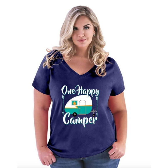 IWPF - Women's Plus Size V-neck T-Shirt - ONE HAPPY CAMPER