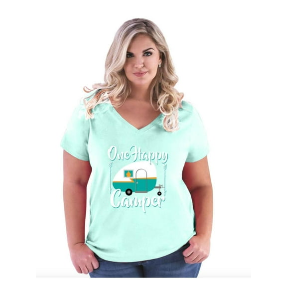 Women's Plus Size V-neck T-Shirt - ONE HAPPY CAMPER