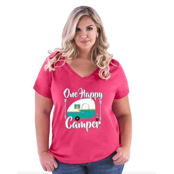 IWPF - Women's Plus Size V-neck T-Shirt - ONE HAPPY CAMPER