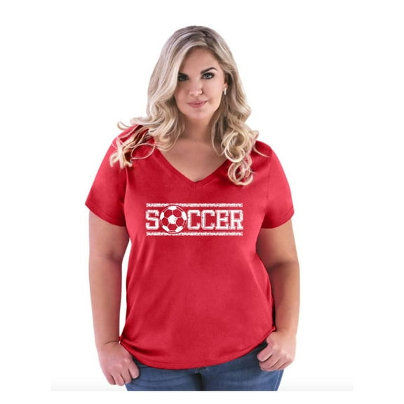 IWPF - Women's Plus Size V-neck T-Shirt - Soccer With Ball