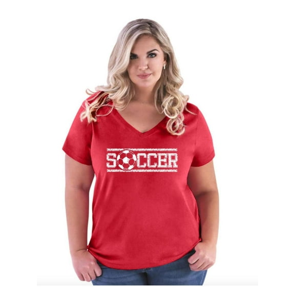 IWPF - Women's Plus Size V-neck T-Shirt - Soccer With Ball