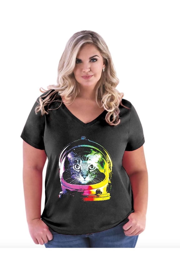 IWPF - Women's Plus Size V-neck T-Shirt - Space Cat