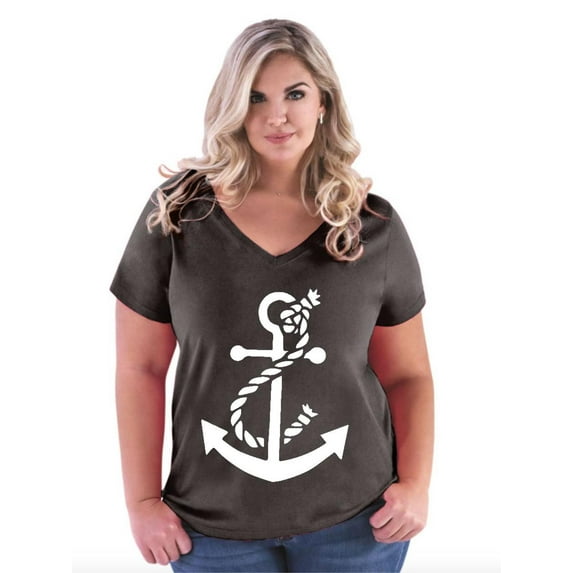 Artix - Women's Plus Size V-neck T-Shirt - White Anchor