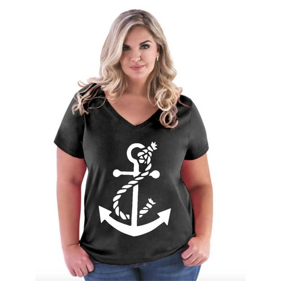 Artix - Women's Plus Size V-neck T-Shirt - White Anchor