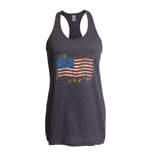 IWPF - Women's Racerback Tank Top - American Flag USA in Gold