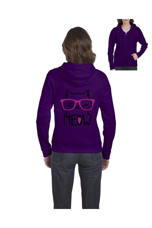 - Women's Sweatshirt Full-Zip Pullover - Meow Cute Cat Kitty