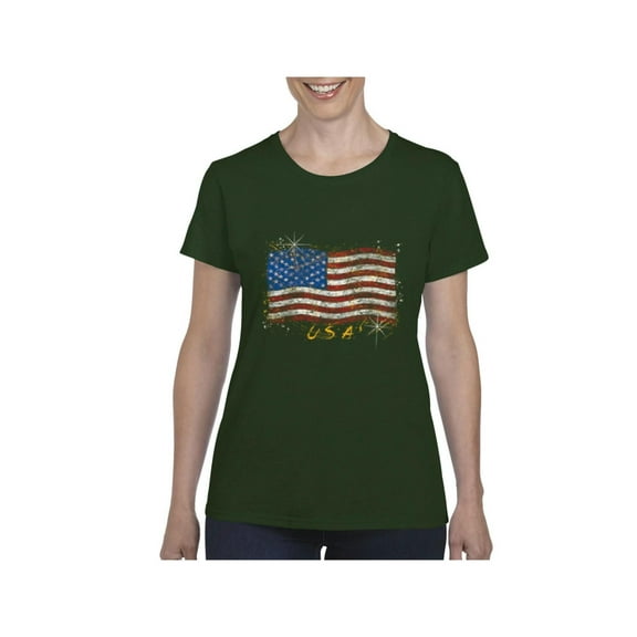 IWPF - Women's T-Shirt Short Sleeve - American Flag USA in Gold