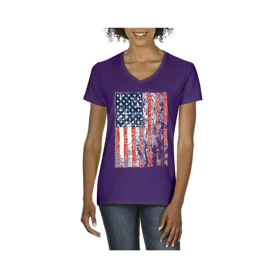 IWPF - Women's T-Shirt V-Neck Short Sleeve - American Flag 4th of July