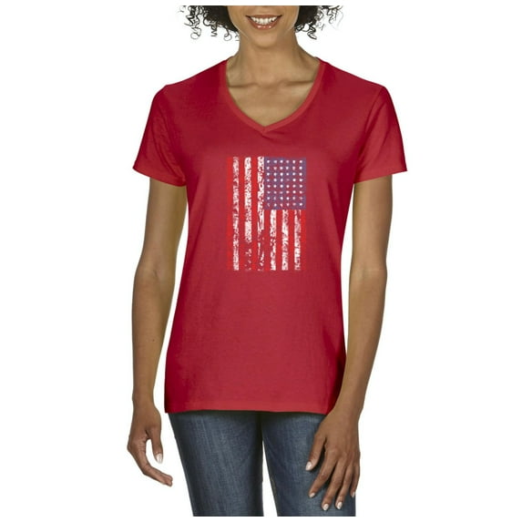 IWPF - Women's T-Shirt V-Neck Short Sleeve - American Flag 4th of July