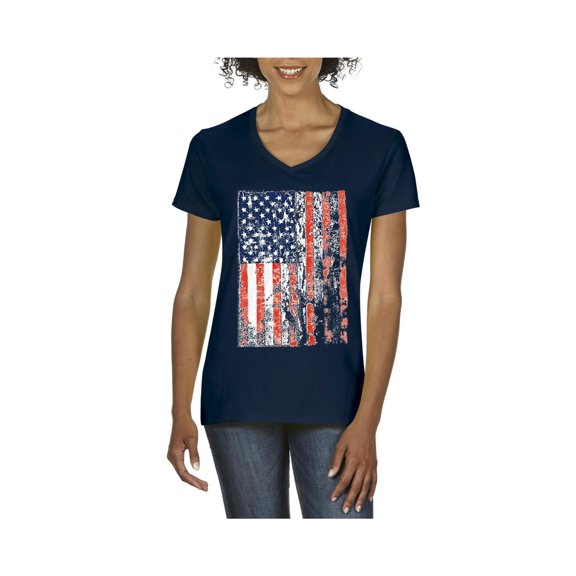 IWPF - Women's T-Shirt V-Neck Short Sleeve - American Flag 4th of July