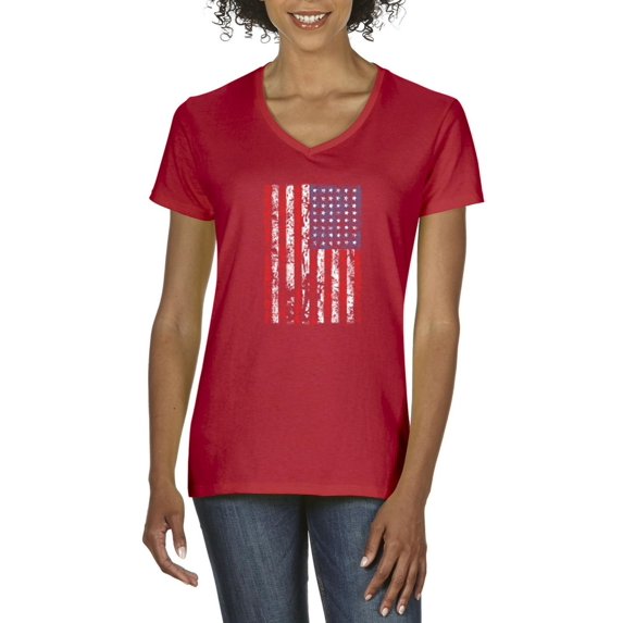 IWPF - Women's T-Shirt V-Neck Short Sleeve - American Flag 4th of July