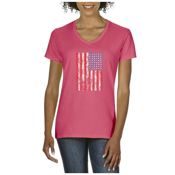 IWPF - Women's T-Shirt V-Neck Short Sleeve - American Flag 4th of July