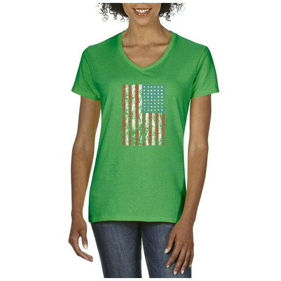 IWPF - Women's T-Shirt V-Neck Short Sleeve - American Flag 4th of July