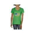 thumbnail image 1 of IWPF - Women's T-Shirt V-Neck Short Sleeve - American Flag USA in Gold, 1 of 5
