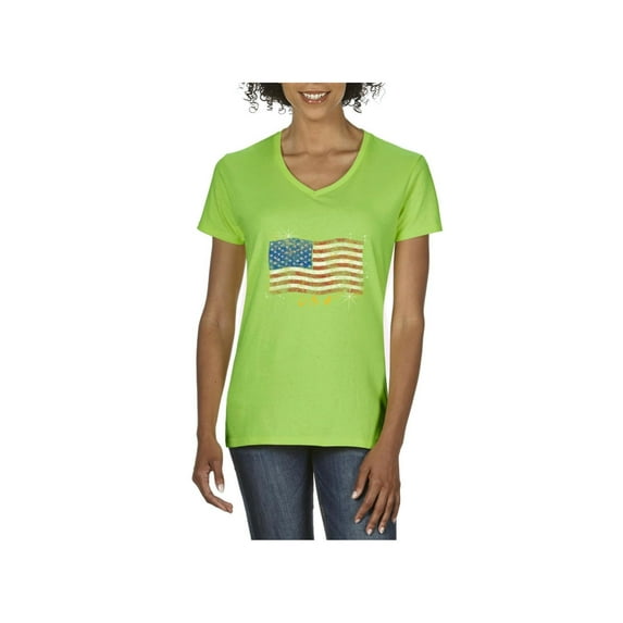 IWPF - Women's T-Shirt V-Neck Short Sleeve - American Flag USA in Gold