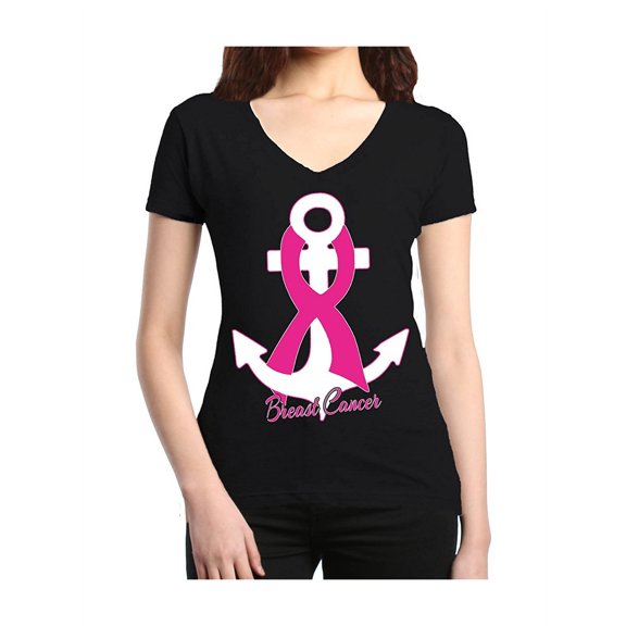 IWPF - Women's T-Shirt V-Neck Short Sleeve - Cancer Ribbon