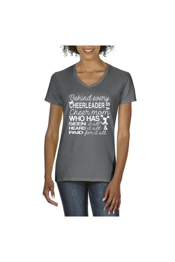 - Women's T-Shirt V-Neck Short Sleeve - Cheer Mom Cheerleader