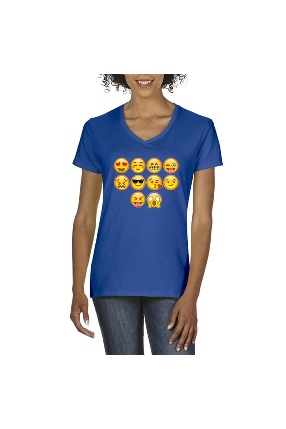 - Women's T-Shirt V-Neck Short Sleeve - Emoji Entourage