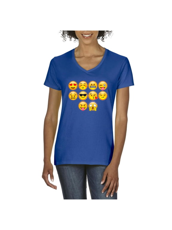 - Women's T-Shirt V-Neck Short Sleeve - Emoji Entourage