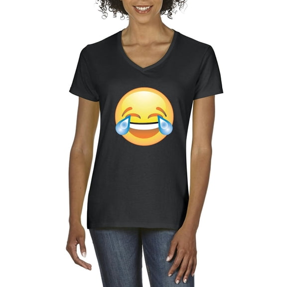 IWPF - Women's T-Shirt V-Neck Short Sleeve - Emoji Laughing Tears