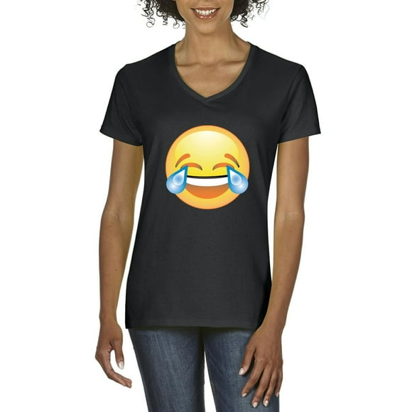 IWPF - Women's T-Shirt V-Neck Short Sleeve - Emoji Laughing Tears