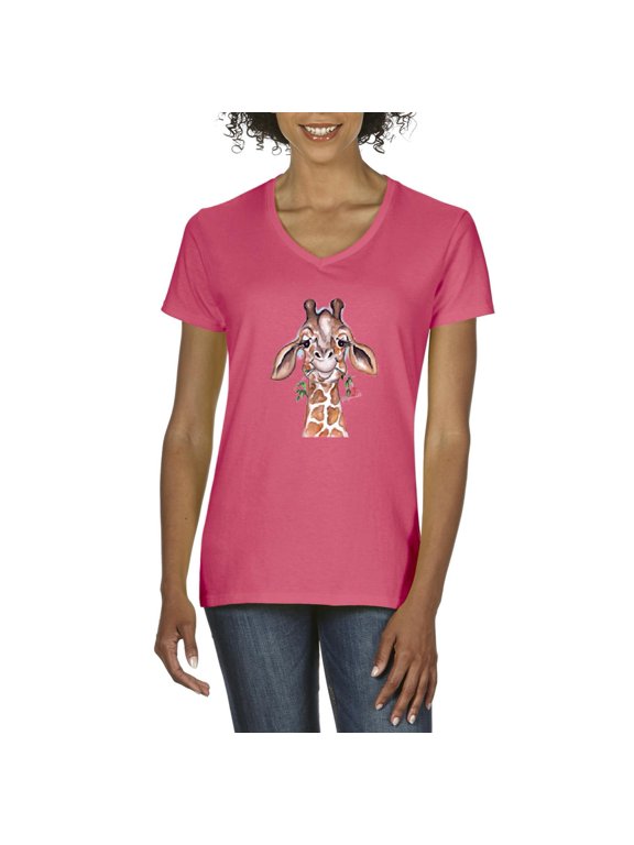 - Women's T-Shirt V-Neck Short Sleeve - Giraffe